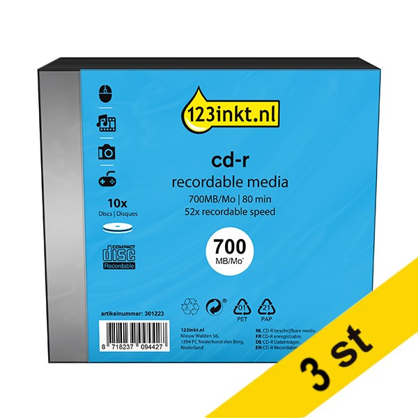 123ink CD-R | 52X | 700MB | Slimline lådor | 10-pack | x3 301580 - 1