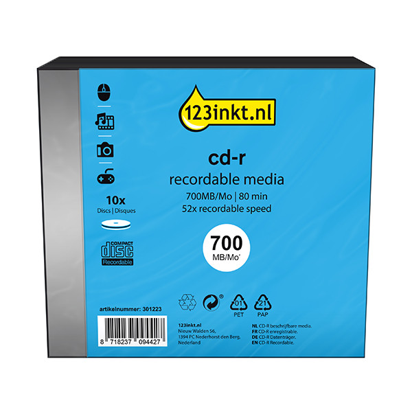 123ink CD-R | 52X | 700MB | Slimline lådor | 10-pack CR7D5NB10/00C CR7D5NS10/00C 301223 - 1