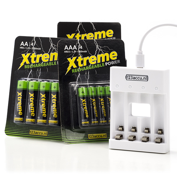 123ink Xtreme Power batteriladdare | 4st AAA/HR03 + 4st AA/HR6 batterier AA AAA HR03 HR6 ADR00071 - 1
