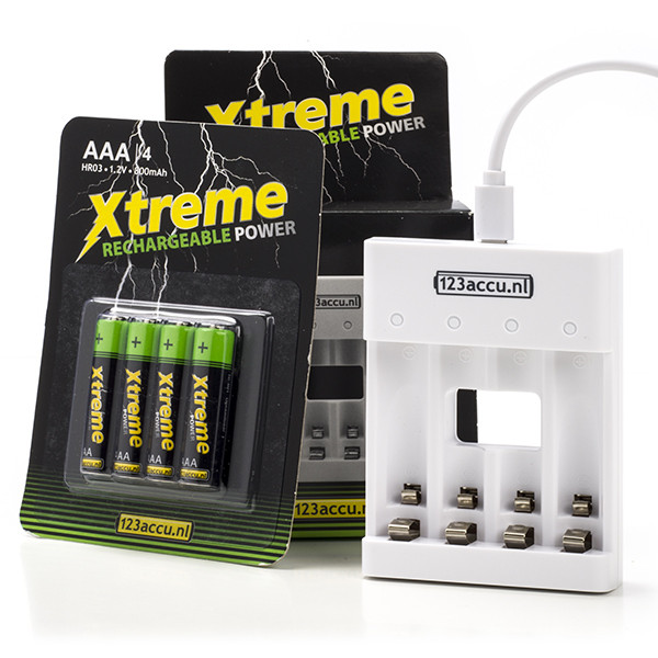 123ink Xtreme Power batteriladdare AA/HR6 | AAA/HR03 + 4st AAA batterier AAA HR03 ADR00077 - 1