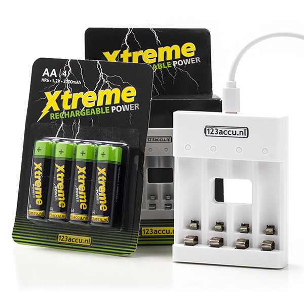 123ink Xtreme Power batteriladdare AA/HR6 | AAA/HR03 + 4st AA batterier AA HR6 ADR00061 - 1