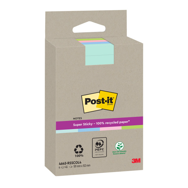 [] Post-it lappar 102mm x 152mm | 3M Recycled | linjerade blandade färger | 45 ark | 4st SE001456 - 2