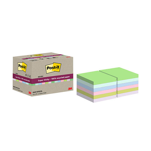 [] Post-it lappar 76mm x 76mm | 3M Super Sticky Recycled | blandade färger | 70 ark | 12st 425637 - 1