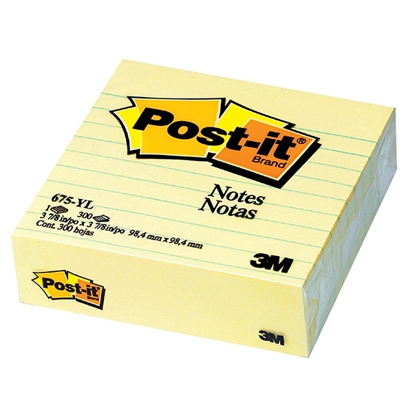 3M Post-it lappar 100mm x 100mm | 3M | linjerade gul | 300 ark 675YEL 201467 - 1