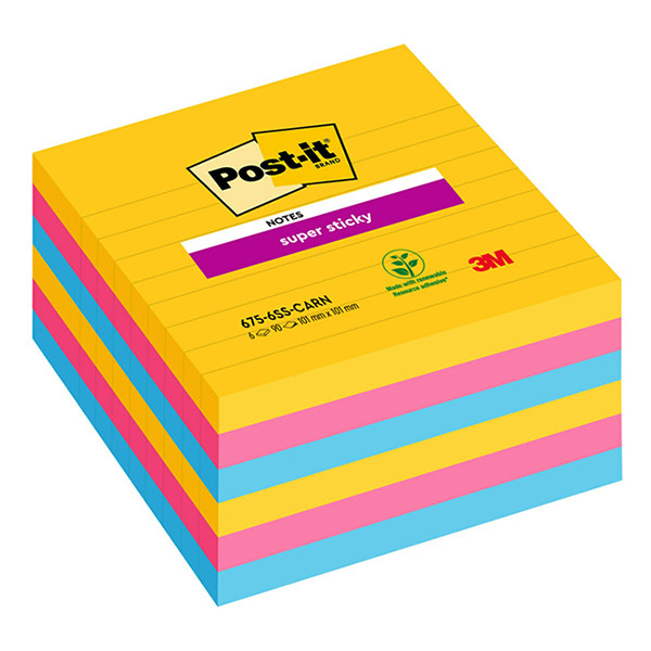 3M Post-it lappar 101mm x 101mm | 3M | supersticky blandade färger | 90 ark | 6st 675SSRO 201068 - 1