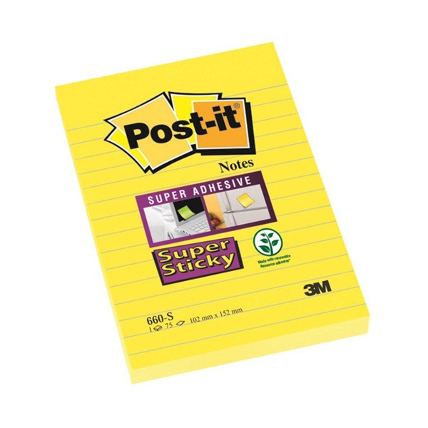 Post-it lappar 102mm x 152mm | 3M Super Sticky | linjerade gul | 75 ark | 1st SE001458 - 1