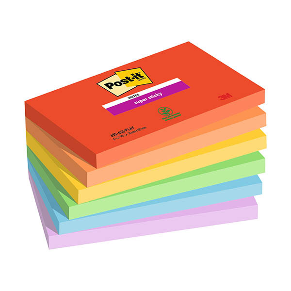 Post-it lappar 76mm x 127mm | 3M Super Sticky Playful | blandade färger | 90 ark | 6st 425609 - 1