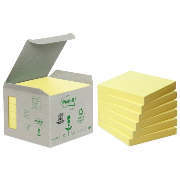 3M Post-it lappar 76mm x 76mm | 3M | återvunnet papper gul | 100 ark | 6st 654-1B 201388 - 1
