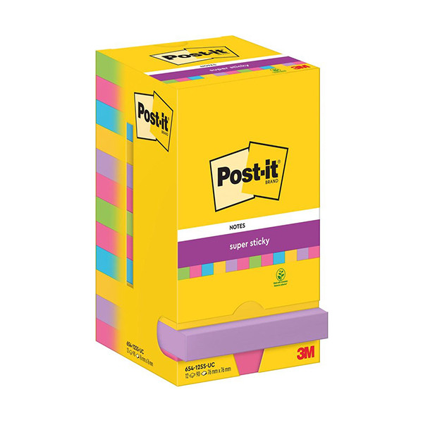 3M Post-it lappar 76mm x 76mm | 3M | supersticky blandade färger | 90 ark | 12st 654-12SS-UC 201015 - 1