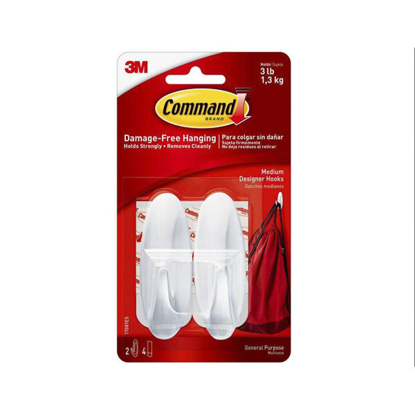 Självhäftande krok medium | 3M Command | vit | 1,3kg | 2st 214541 - 1