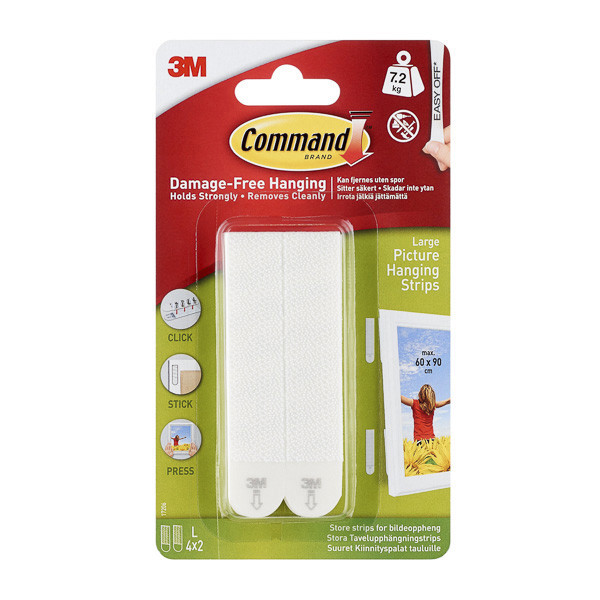 3M Självhäftande tavelupphängningsstrips stora | 3M Command | vit | 4st 7100109344 214526 - 1
