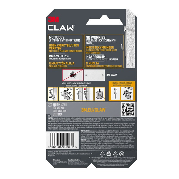 Tavelkrok för gipsvägg | 3M Claw | 20kg | 2st SE001432 - 3