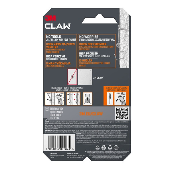 Tavelkrok för gipsvägg | 3M Claw | 30kg | 2st SE001434 - 4