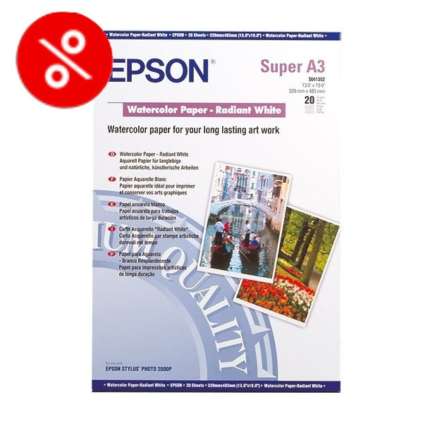 A3+ 190g Epson S041352 Watercolor Paper | Radiant White |  20 ark⭐ 238606 - 1