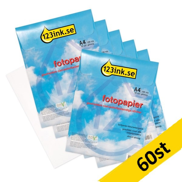 A4 123ink fotopapper etiketter | självhäftande PVC | transparent | 60 ark 300343 - 1