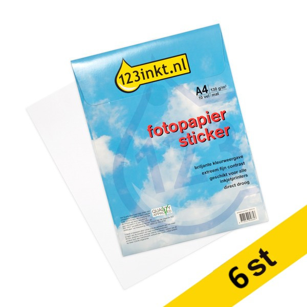 A4 123ink fotopapper etiketter | självhäftande matt | vit | 60 ark 300345 - 1