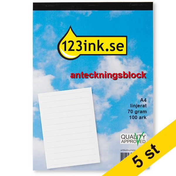 Anteckningsblock A4 linjerat | 100 ark | 123ink | 5st  301111 - 1