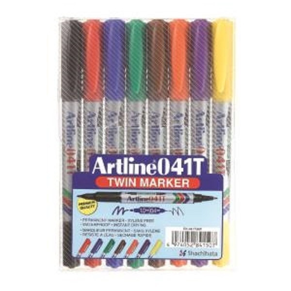 Artline Märkpenna permanent 0.4-1.0mm | Artline 041T (2-i-1) | sorterade färger | 8st 004198 238439 - 1