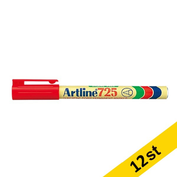 Märkpenna permanent 0.4mm | Artline 725 Superfine | röd | 12st 501058 - 1