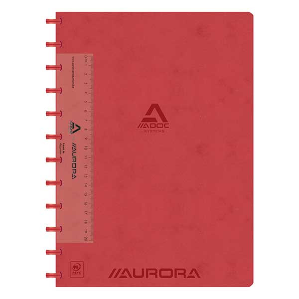 Skrivbok A4 linjerad med linjal | röd | 72 ark | Aurora Adoc 330088 - 1