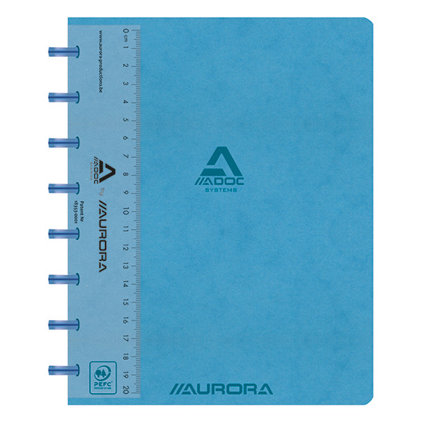 Skrivbok A5 linjerad med linjal | blå | 72 ark | Aurora Adoc 330081 - 1