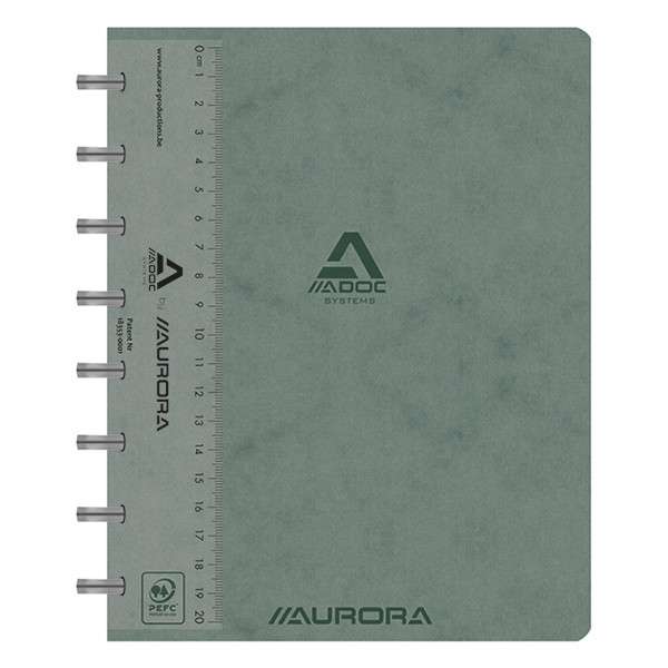 Skrivbok A5 linjerad med linjal | grå | 72 ark | Aurora Adoc 330080 - 1