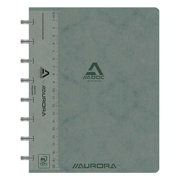 Skrivbok A5 rutat med linjal | grå | 72 ark | Aurora Adoc 330083 - 1