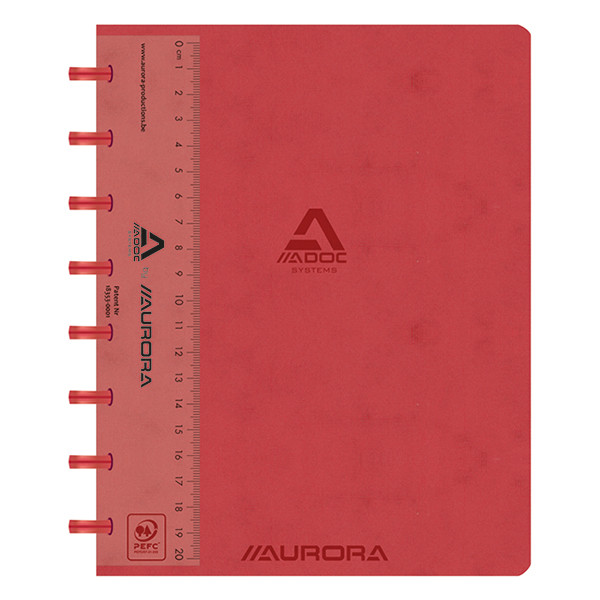 Skrivbok A5 rutat med linjal | röd | 72 ark | Aurora Adoc 330085 - 1