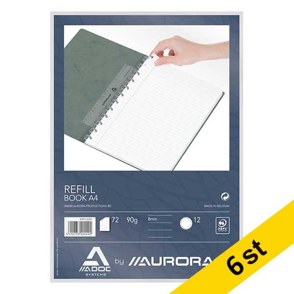 Skrivbok påfyllning för A4  | linjerad | 72 ark | Aurora Adoc | 6st 330114 - 1