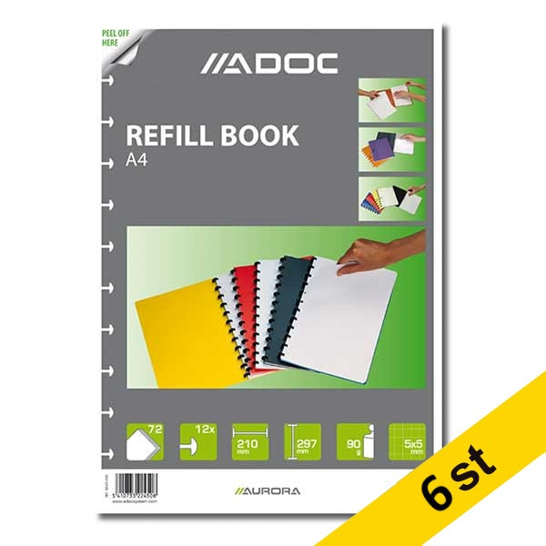 Skrivbok påfyllning för A4  | rutat | 72 ark | Aurora Adoc | 6st 330115 - 1