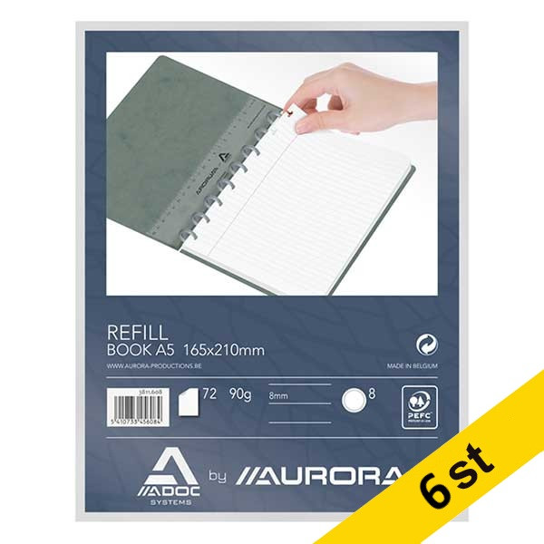 Skrivbok påfyllning för A5  | linjerad | 72 ark | Aurora Adoc | 6st 330112 - 1