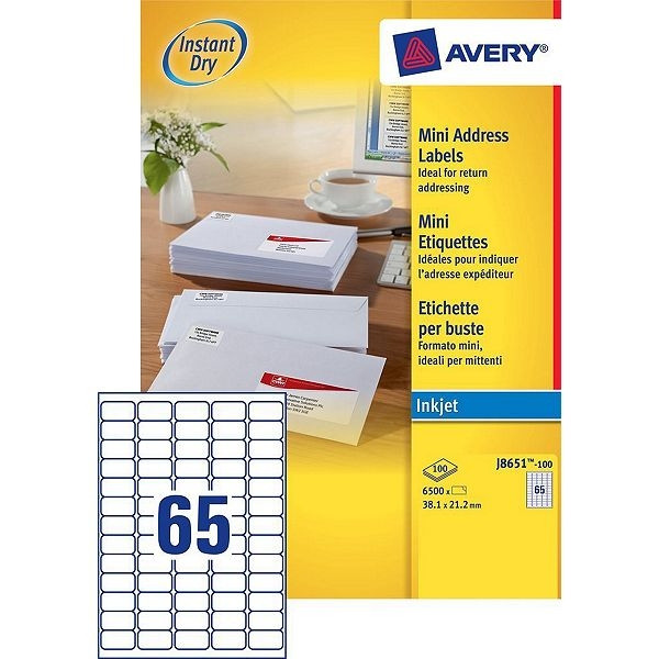 Avery Adressetiketter | 38,1 x 21,2mm | Avery J8651-100 | 500st J8651-100 212262 - 1