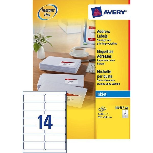 Avery Adressetiketter | 99,1 x 38,1mm | Avery J8163-100 | 1.400st J8163-100 212310 - 1