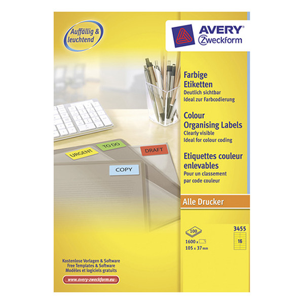 Avery Etiketter | 105 x 37mm | gul | Avery 3455 | 1.600st 3455 212088 - 1
