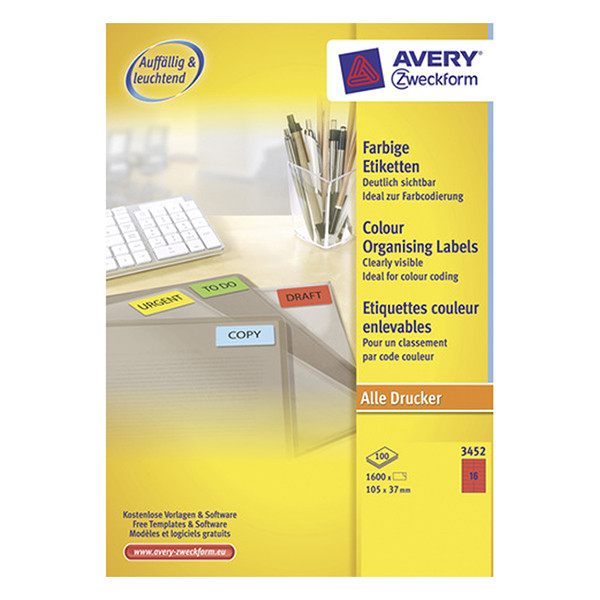 Avery Etiketter | 105 x 37mm | röd | Avery 3452 | 1.600st 3452 212084 - 1