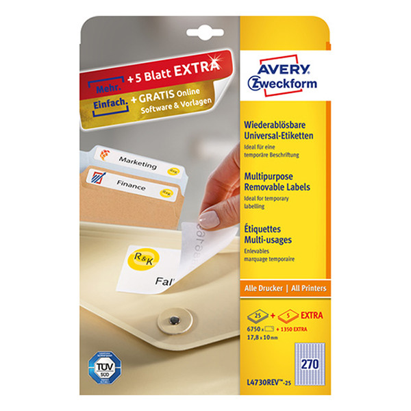 Avery Etiketter | 17,8 x 10mm | vit | Avery L4730-25 | 6.750st L4730REV-25 212572 - 1