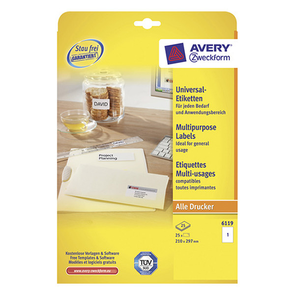 Avery Etiketter | 210 x 297mm | Avery 6119 | 25st 6119 212631 - 1