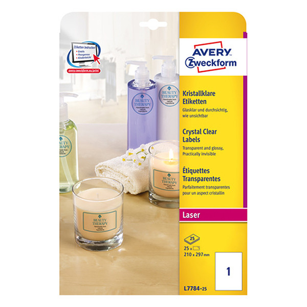 Avery Etiketter | 210 x 297mm | transparent | Avery L7784-25 | 25st L7784-25 212692 - 1
