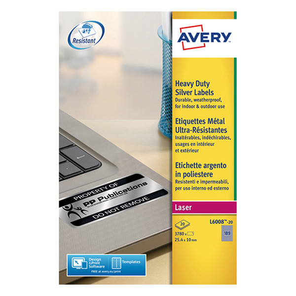 Avery Etiketter | 25,4 x 10mm | Avery L6008-20 | 3.780st L6008-20 212446 - 1