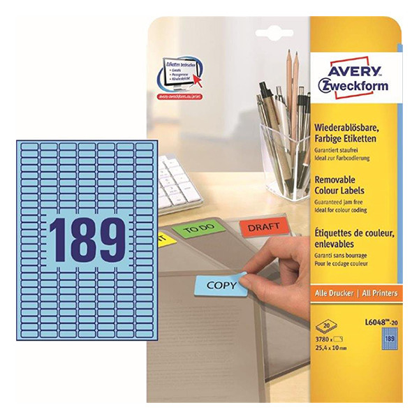Avery Etiketter | 25,4 x 10mm | blå | Avery L6048-20 | 3.780st AV-L6048-20 212819 - 1