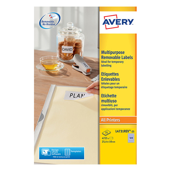 Avery Etiketter | 25,4 x 10mm | vit | Avery L4731-25 | 4.725st L4731REV-25 212574 - 1