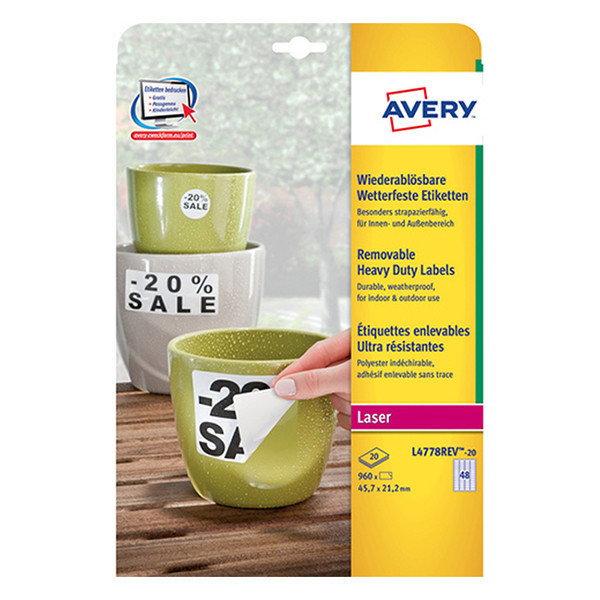 Avery Etiketter | 45,7 x 21,2mm | Avery L4778REV-20 | 960st L4778REV-20 212657 - 1
