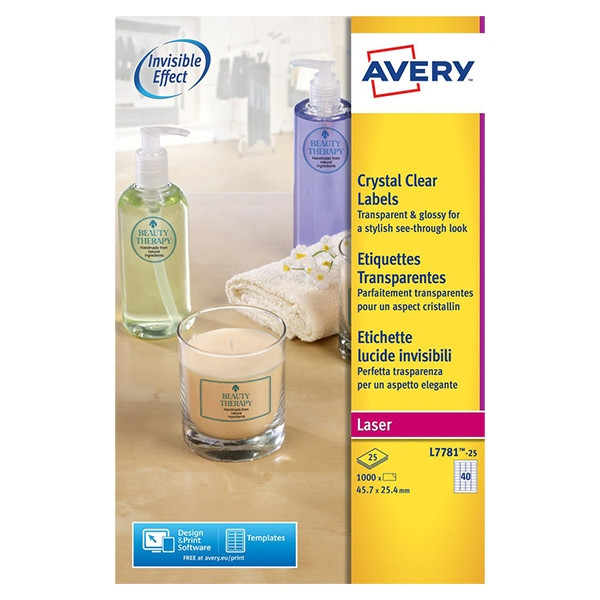 Avery Etiketter | 45,7 x 25,4mm | transparent | Avery L7781-25 | 1.000st L7781-25 212696 - 1
