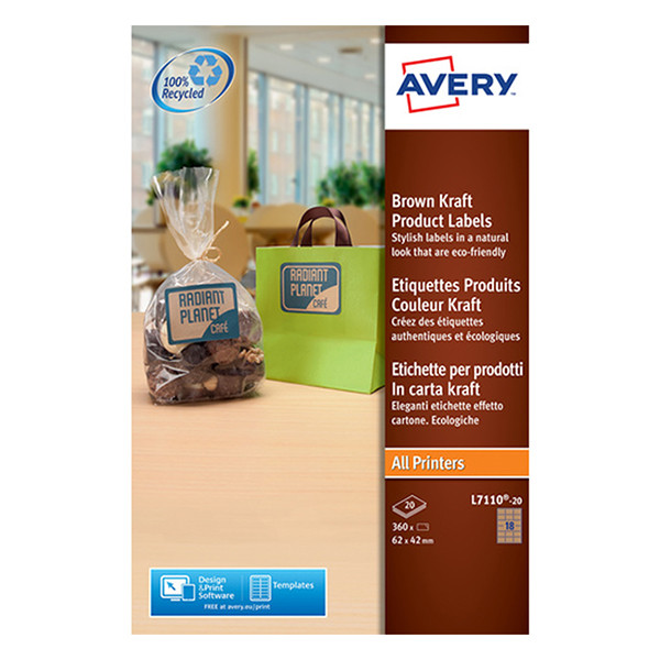 Avery Etiketter | 62 x 42mm | brun | Avery L7110-20 | 360st L7110-20 212618 - 1