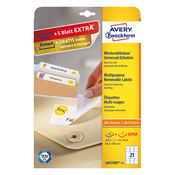 Avery Etiketter | 63,5 x 38,1mm | Avery L6023REV-25 | 525st L6023REV-25 212805 - 1
