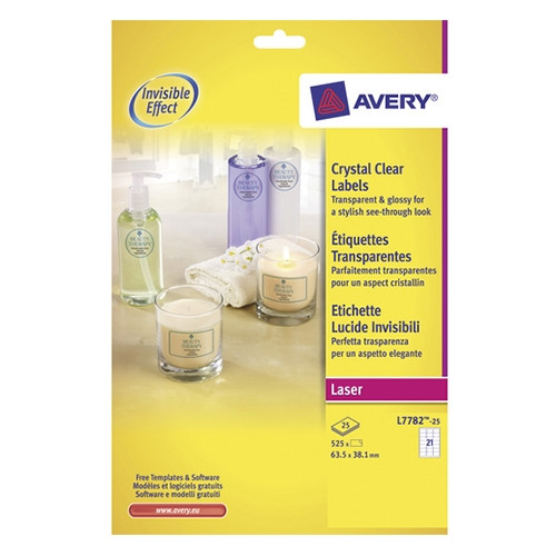 Avery Etiketter | 63,5 x 38,1mm | transparent | Avery L7782-25 | 525st L7782-25 212691 - 1