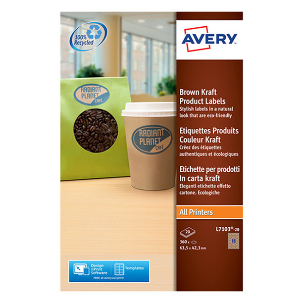 Avery Etiketter | 63,5 x 42,3mm | brun | Avery L7103-20 | 360st L7103-20 212602 - 1