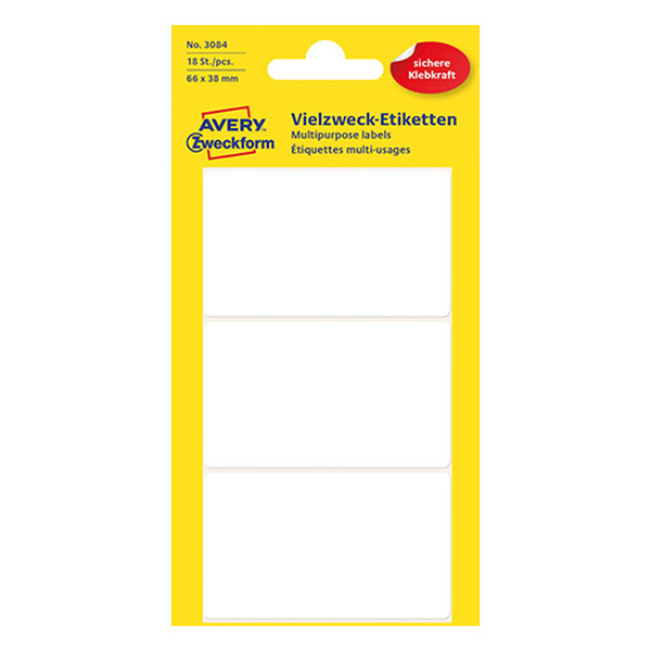 Avery Etiketter | 66 x 38mm | vit | Avery 3084 | 18st 3084 212200 - 1