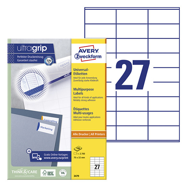 Avery Etiketter | 70 x 32mm | Avery 3479 | 2.700st 3479 212038 - 1