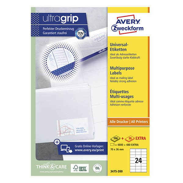 Avery Etiketter | 70 x 36mm | Avery 3475-200 | 4.800st 3475-200 212476 - 1